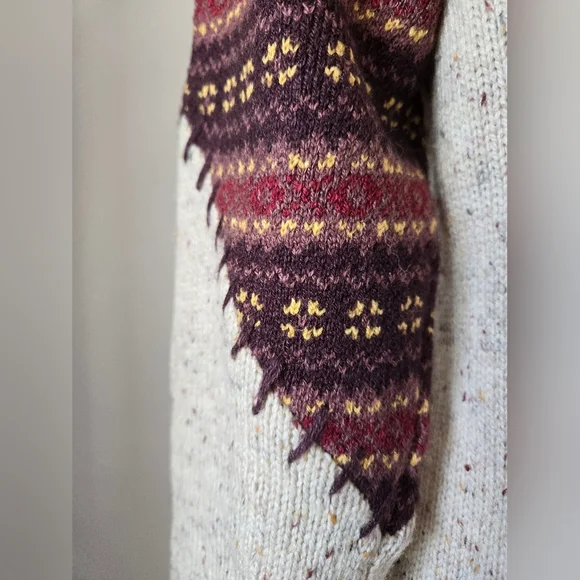 POWDER ROOM Knit Cream and Brown Patchwork Stitch Hooded Sweater. Size Large - Picture 7 of 11